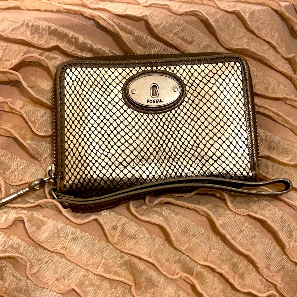 Fossil metallic snake wallet